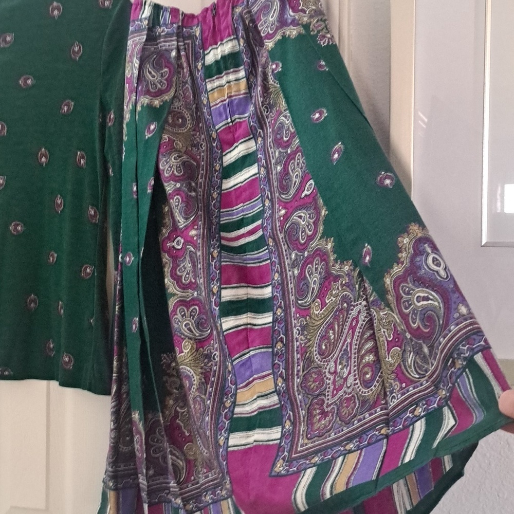 Vintage Robert Janan Green Paisley Print Skirt Set Sz 6 - Picture 8 of 10